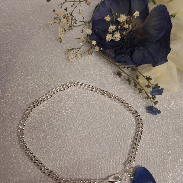 "Something Blue" heart anklet on sterling silver chain