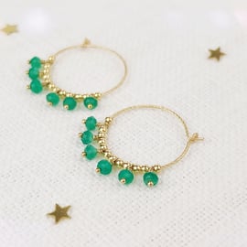 Green Onyx and Gold Filled Fringe Hoop Earrings