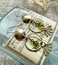 Golden Brass Statement Earrings With Olive Green Czech Crystals Handmade