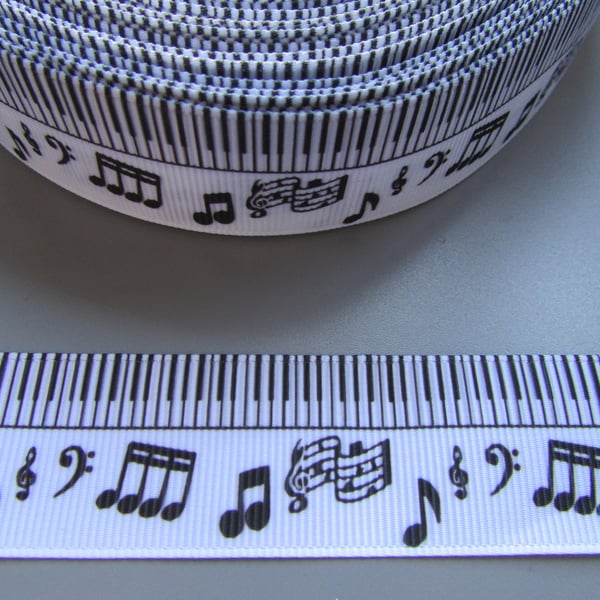 Piano Keys Music Notes 2.5cm Grosgrain Ribbon x 1 metre