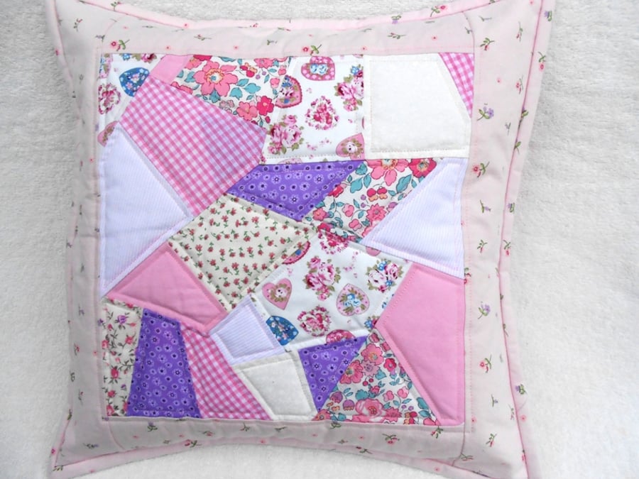 Quilted, crazy patchwork cushion cover