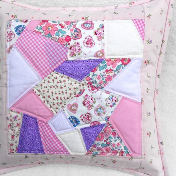 Quilted, crazy patchwork cushion cover