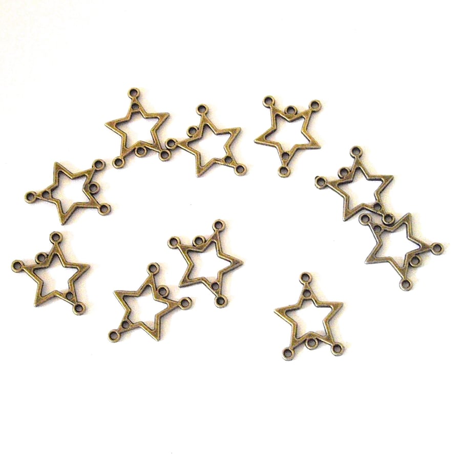 50 x Bronze Tone Star Connector Charms