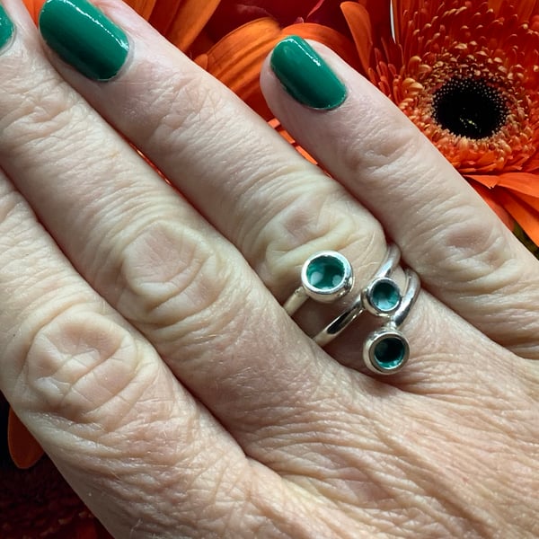 Sterling silver and viridian swirl enamel wrap ring 