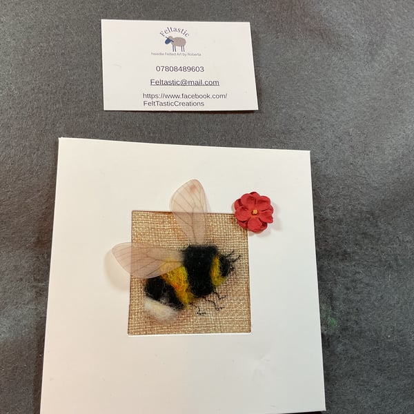 Needle Felted Bumblebee Card