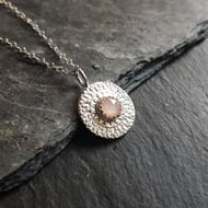 Peach Moonstone Mandala Pendant, Silver necklace, boho necklace