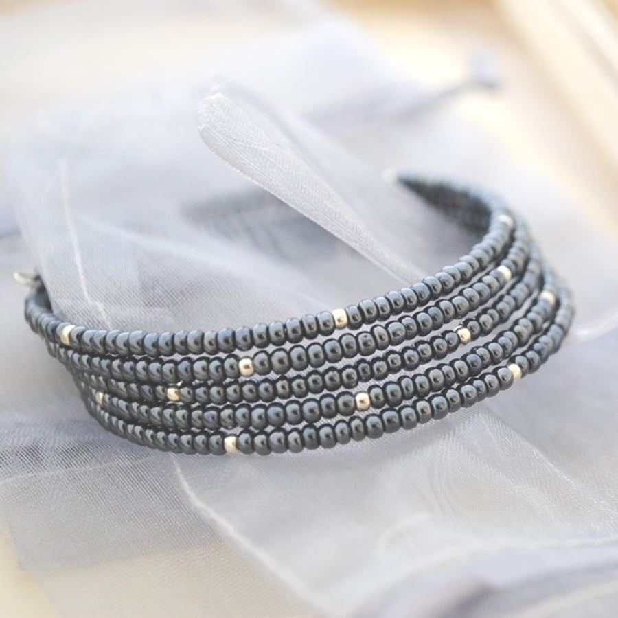 Grey & silver wrap (memory wire) bracelet