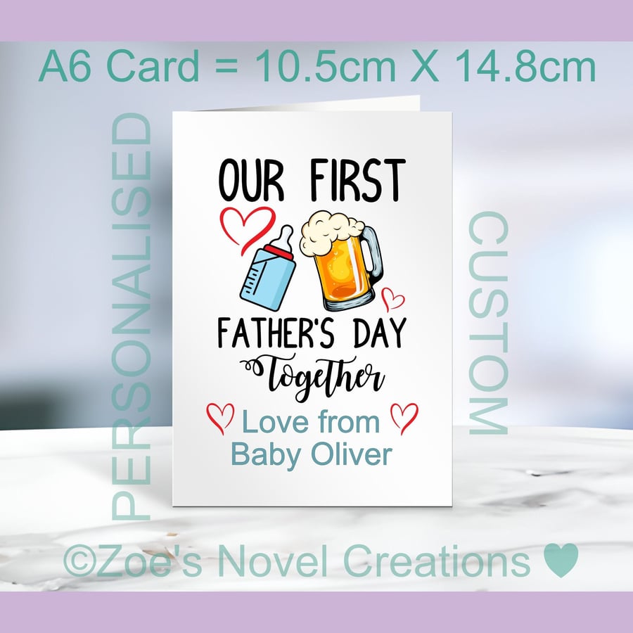 First Father's Day Card, personalised, A6 10.5cm x 14.8cm