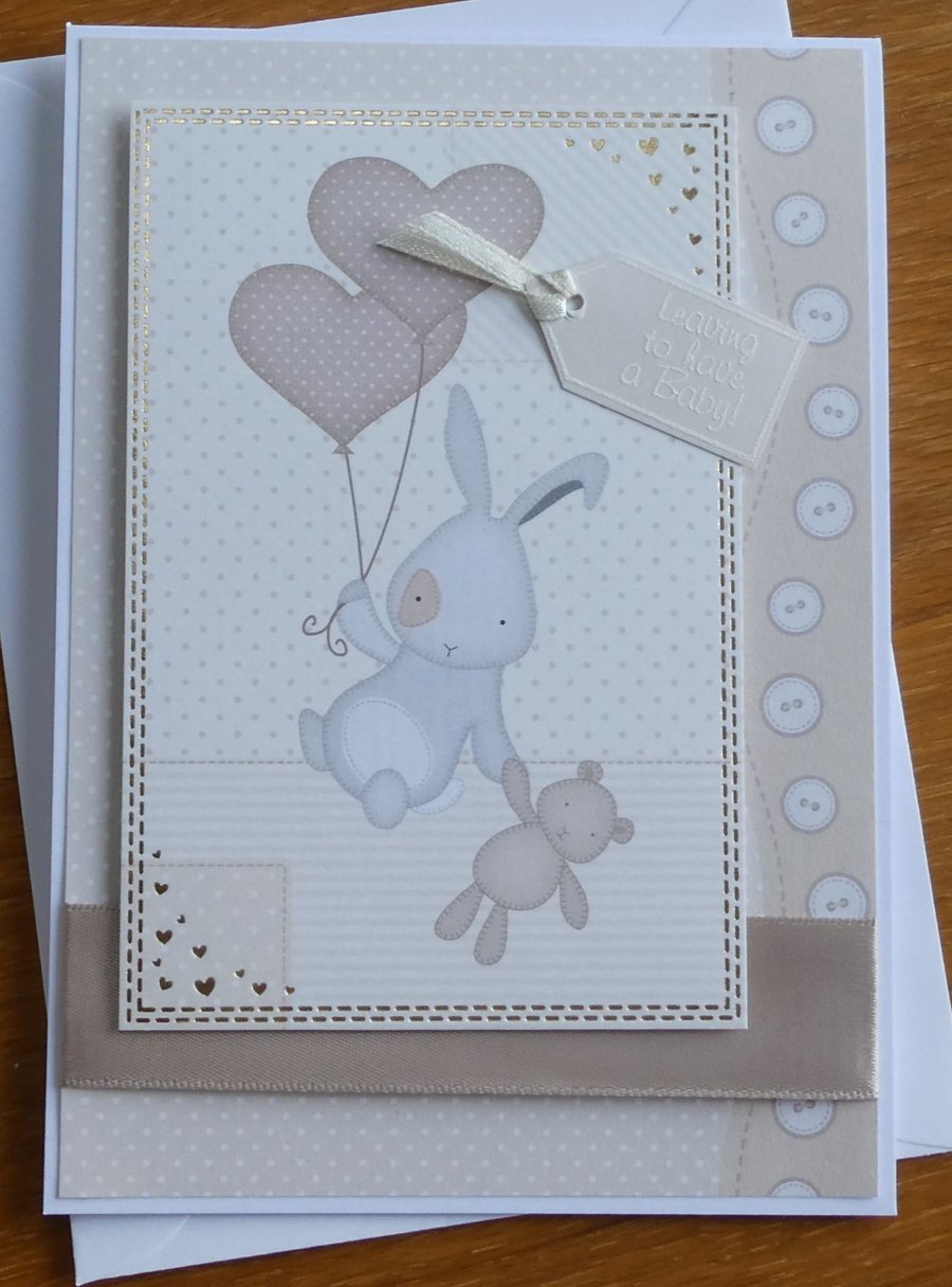 Leaving to have a Baby Card - Rabbit with Bear
