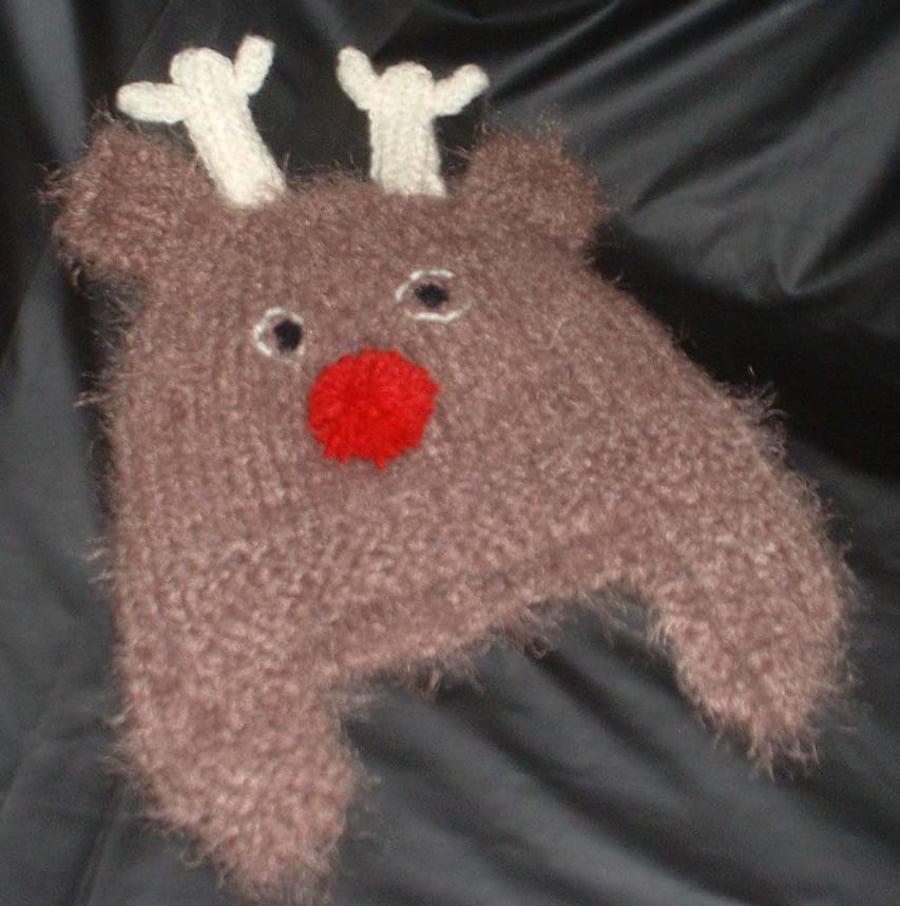 Hand knitted festive fluffy,  christmas reindeer hat