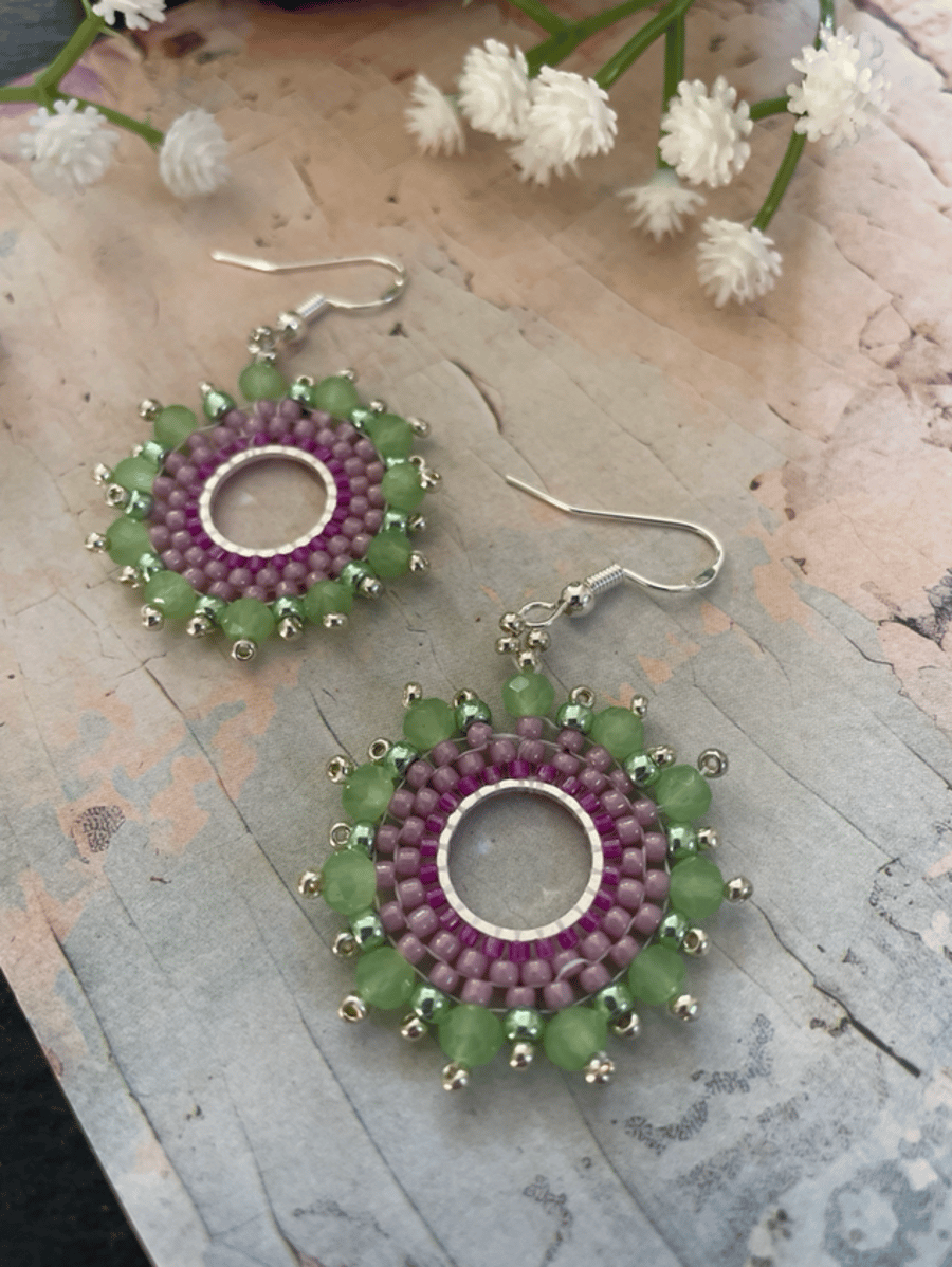 Hoop earrings, beautiful handmade beaded hoop dangle earrings