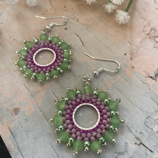 Hoop earrings, beautiful handmade beaded hoop dangle earrings