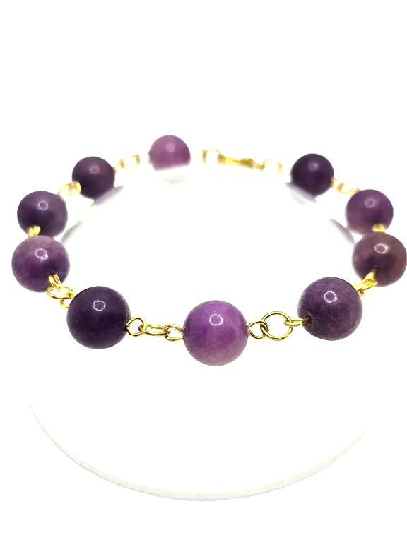 Purple agate bead rosary link bracelet