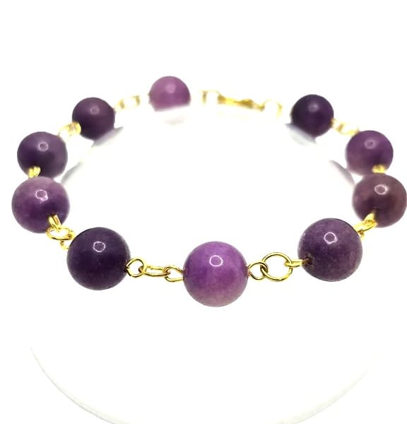 Purple agate bead rosary link bracelet