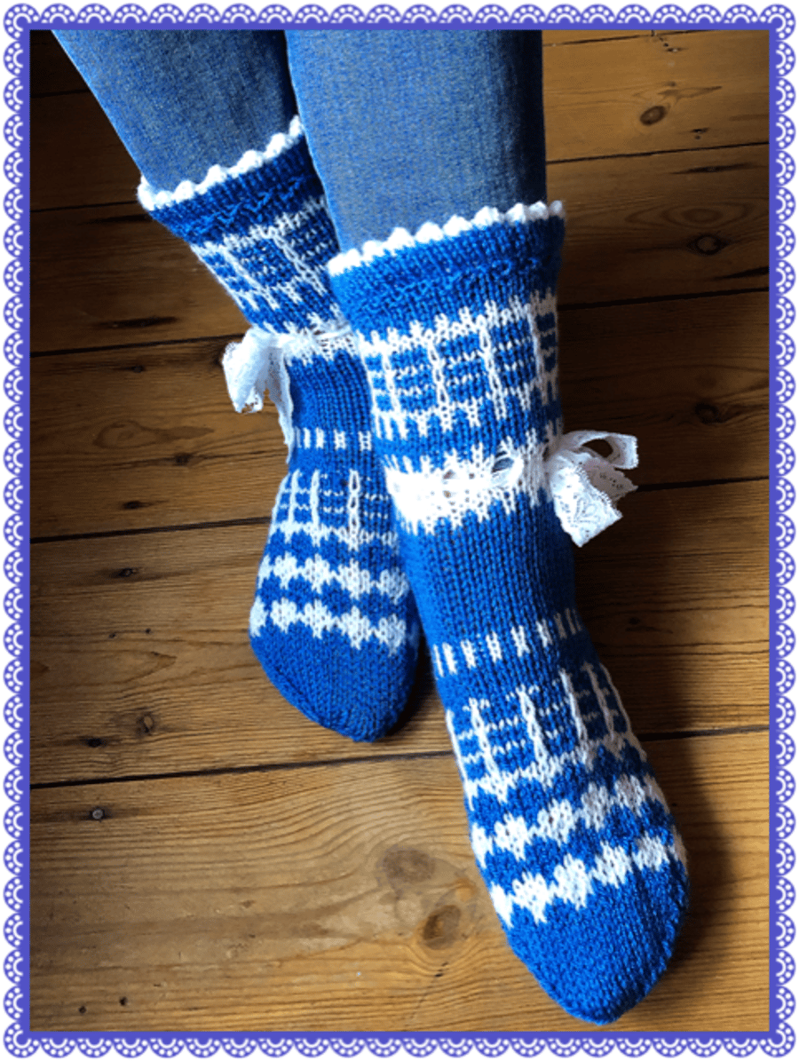 Hand knitted Fairisle slipper socks 