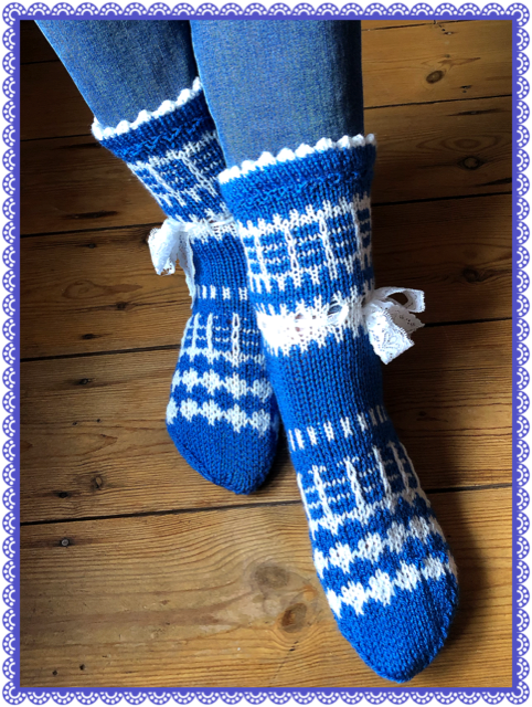 Hand knitted Fairisle slipper socks 