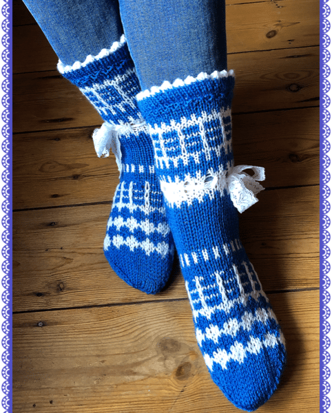 Hand knitted Fairisle slipper socks 