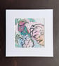 'Floral Bird' 8" x 8" Mounted Print