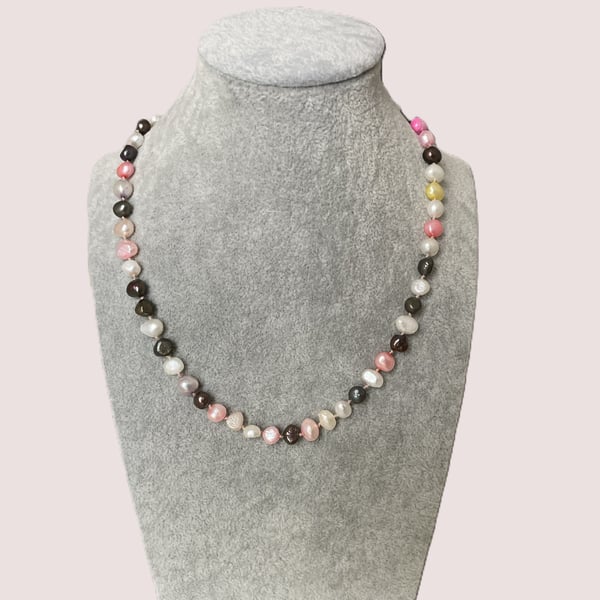 Freshwater Baroque Pearl Multi-coloured Necklace. A delicate original present.  