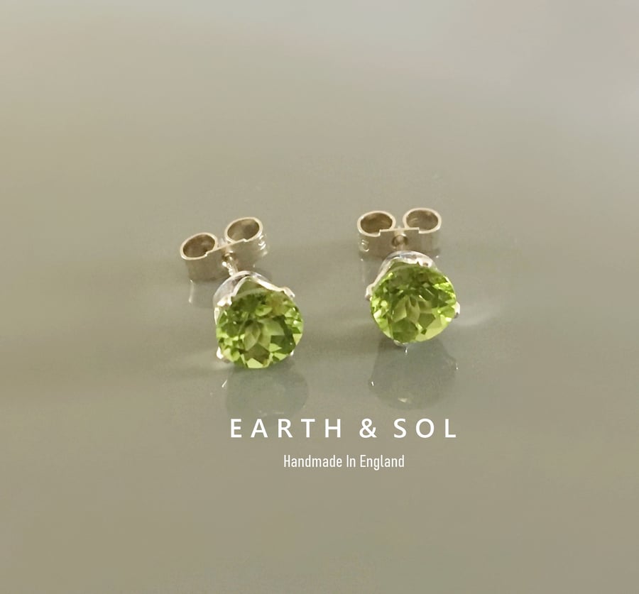 Peridot Studs. 6mm Peridot Earrings. Sterling Silver or Gold Filled