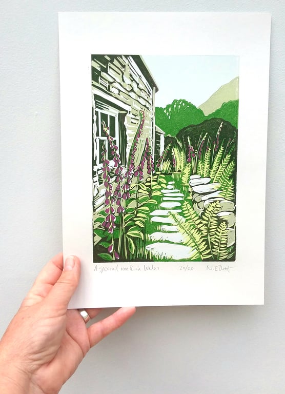 A special week in Wales - linoprint