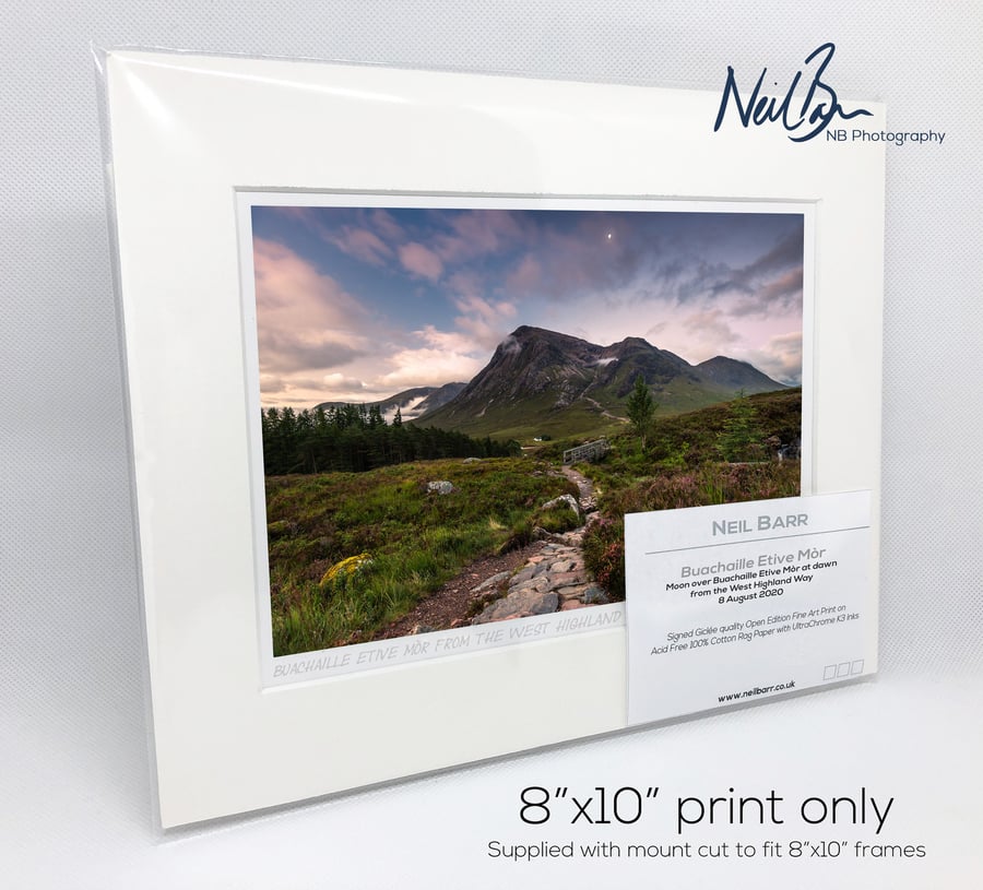 Moon over Buachaille Etive Mor frm West Highland Way - A5(10"x8") Unframed Print