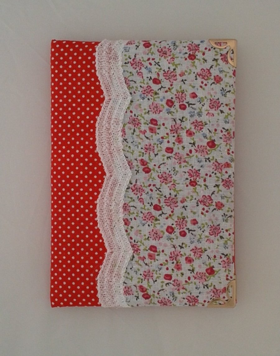 Padded, fabric covered A6 notebook (red)
