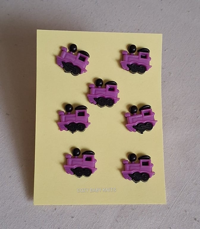 7 PURPLE PLASTIC TRAIN BUTTONS