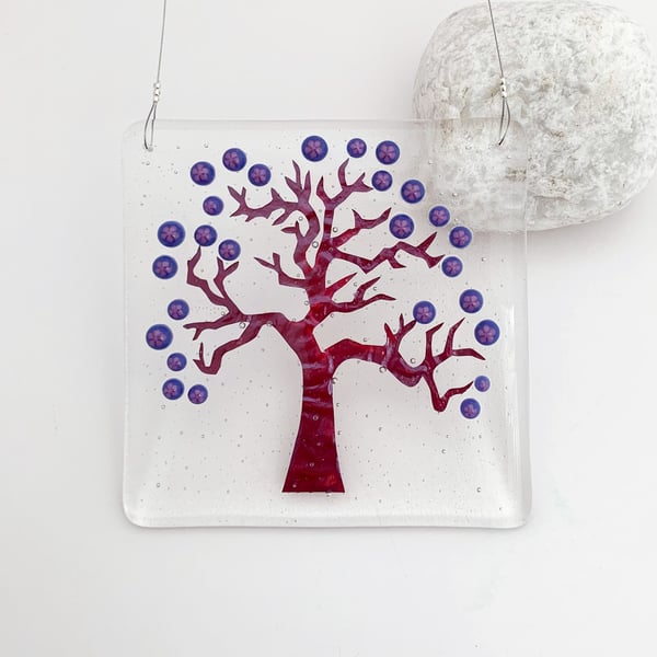 Fused Glass Blossom Tree Hanging - Handmade Glass Suncatcher