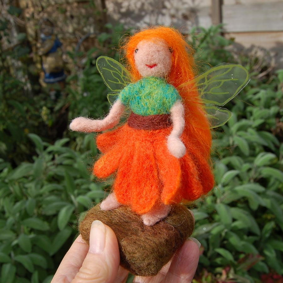 Needle felt Marigold Fairy figure - textile art, art doll