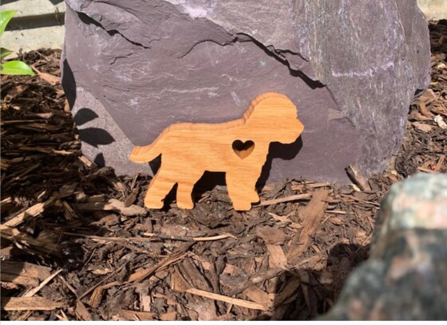 Solid oak Cockapoo dog ornament 