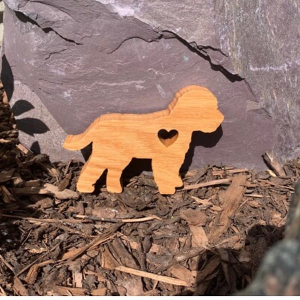Solid oak Cockapoo dog ornament 