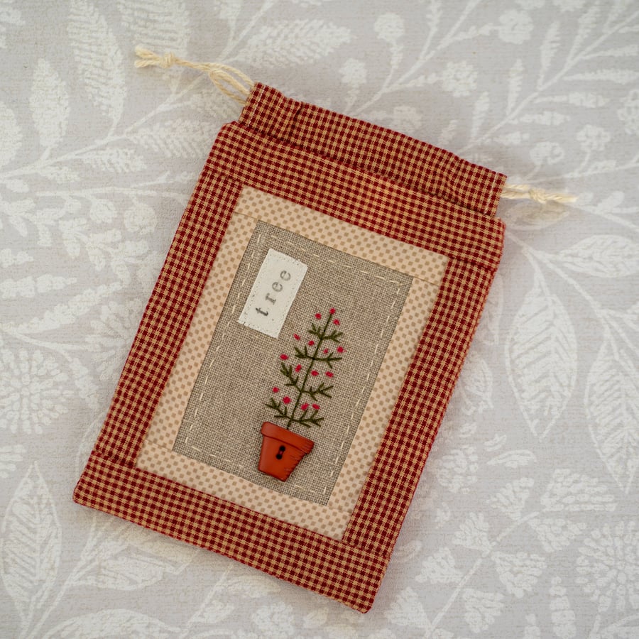 Hand Embroidered Drawstring Christmas Tree Gift Bag