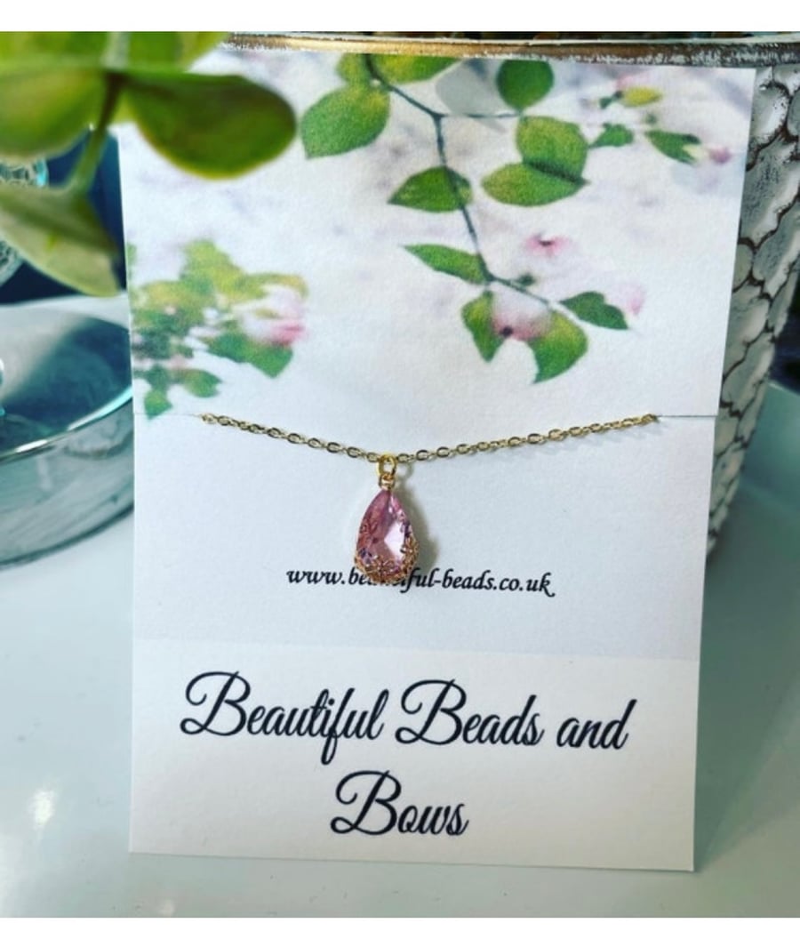 Pink gem charm goldtone anklet adults and children sizes available 