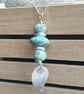 Silver and turquoise glass leaf pendant, Nature themed gift - Image 6
