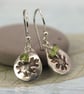 Oak Leaf Silver Earrings Drops with Peridot Bead dangles - Image 1