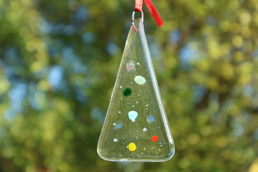 Fused glass Christmas tree decorations - clear rainbow