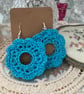 Crochet Turquoise Hoop scalloped Earrings 