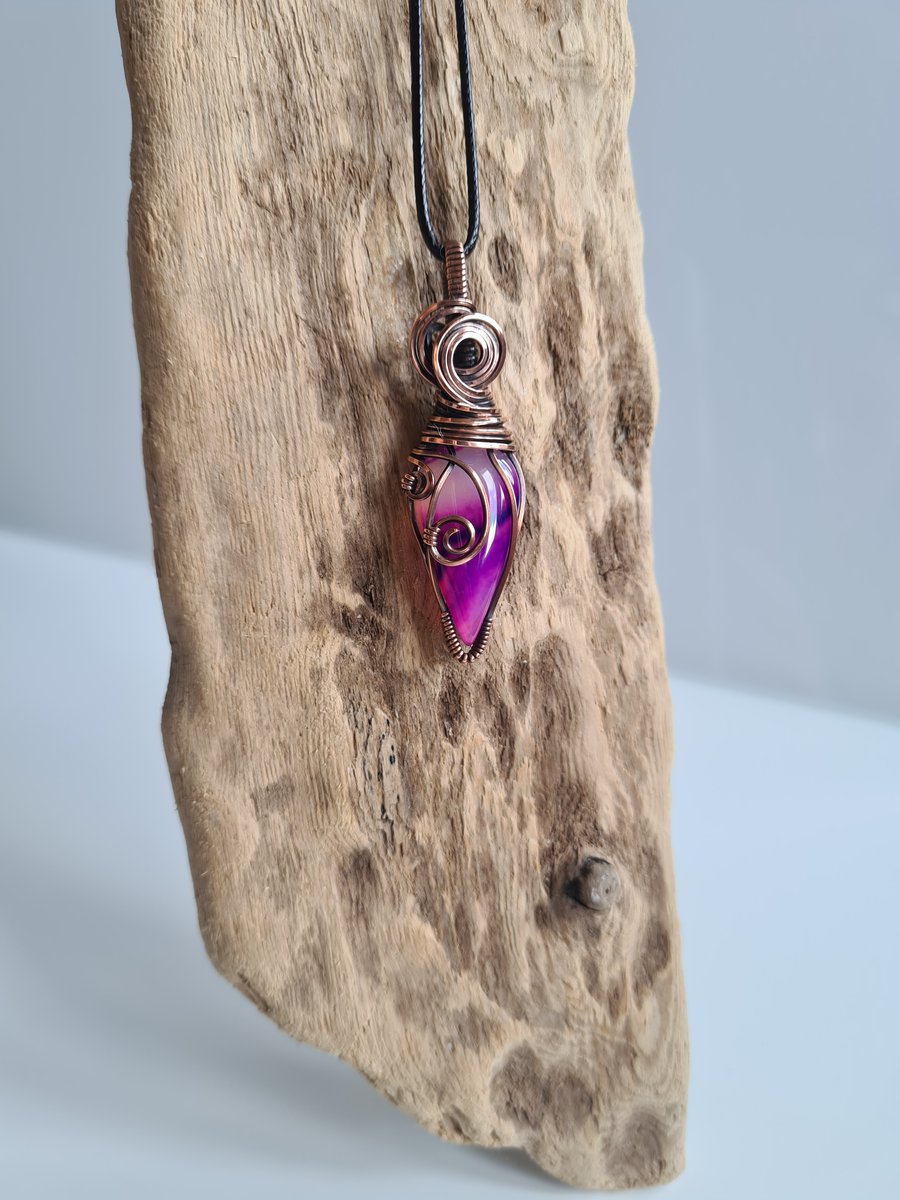 Handmade Natural Pink Botswana Agate & Copper Pendant Necklace Gift Boxed