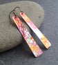 Long Copper Earrings, Flame Painted Earrings, Multicoloured, Oxidised Copper - Image 3
