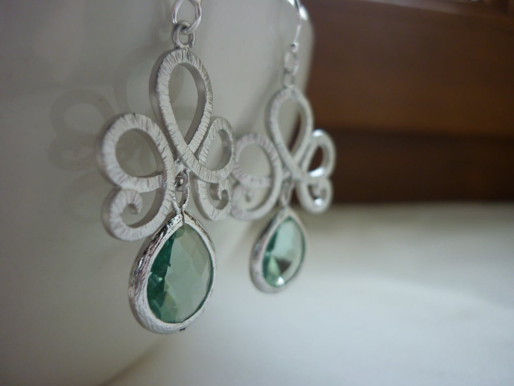 ERNITE AND SILVER FANCY DANGLE EARRINGS.  658