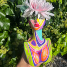 Pop Art Face Vase – Hand-Painted Body Sculpture, colorful Home Decor