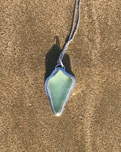 Handmade Sterling Silver 925 Sea Glass Pendant Necklace & Chain