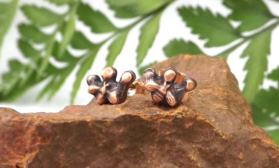 Recycled Copper Queen Bee Stud Earrings.