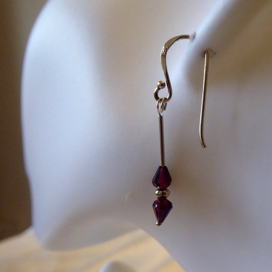 Sterling Silver & Rhodolite Garnet Pear Earrings - Capricorn January Birthstone