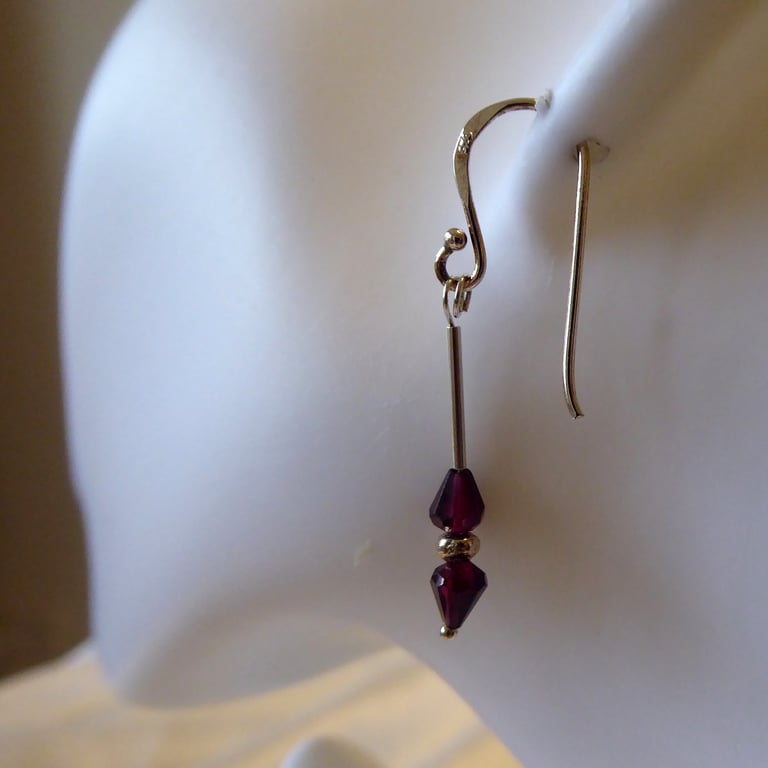 Sterling Silver & Rhodolite Garnet Pear Earrings - Capricorn January Birthstone