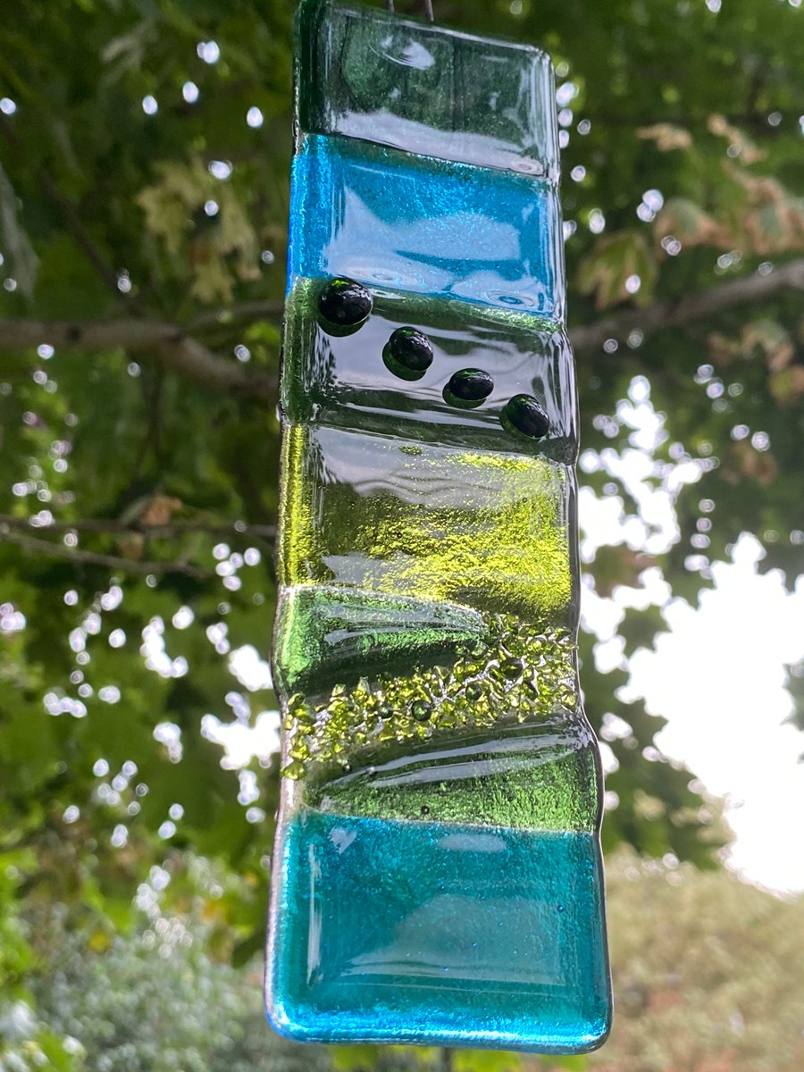 Fused glass green hanging light catcher