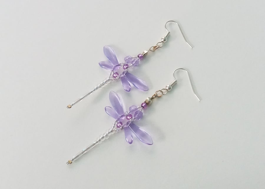 Beaded Dragonflies Earrings – Lilac or Lavender