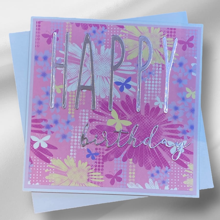 Birthday Card. Card for her birthday. Pink floral birthday card.