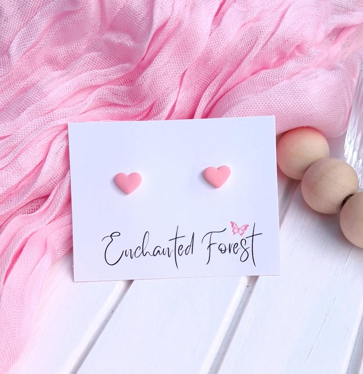 Dusty Rose Pink Mini Heart Stud Earrings, Minimalist Jewellery, Accessories